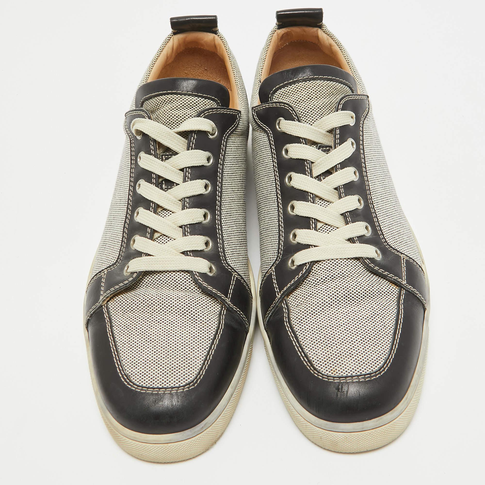 Beige Christian Louboutin Brown Leather and Suede Rantulow Low Top Sneakers Size 45.5