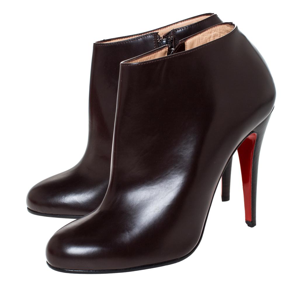 Women's Christian Louboutin Brown Leather Ankle Booties Size 38
