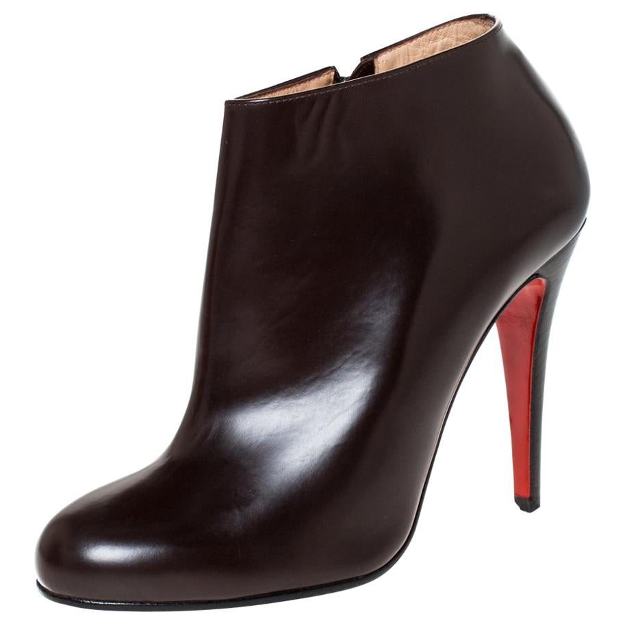 Christian Louboutin Brown Leather Ankle Booties Size 38