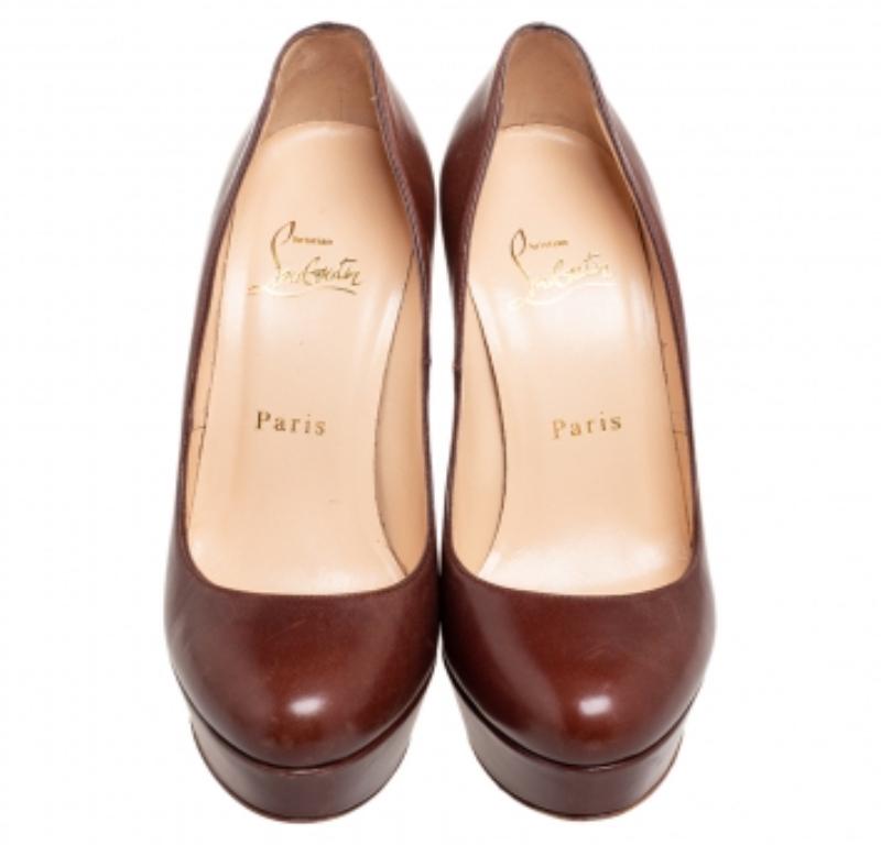 Women's Christian Louboutin Brown Leather Bianca Pumps Size 36 For Sale
