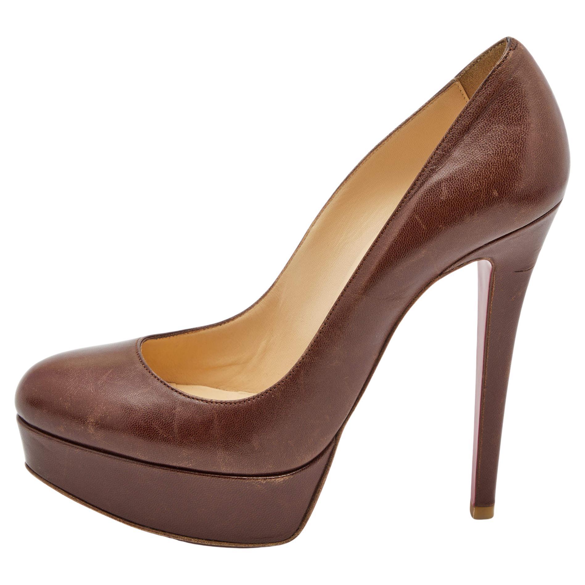 Christian Louboutin Brown Leather Bianca Pumps Size 36 For Sale
