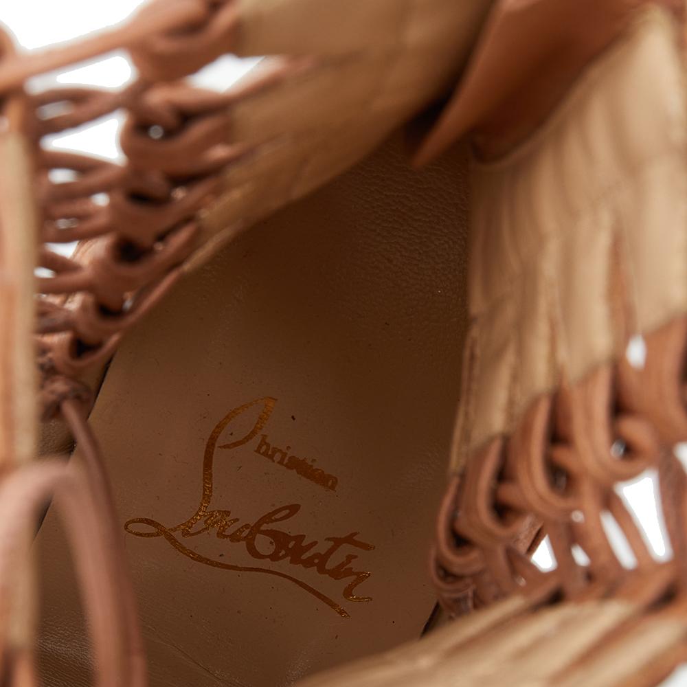 Christian Louboutin Brown Leather Cage Ankle Boots Size 37.5 In Good Condition In Dubai, Al Qouz 2