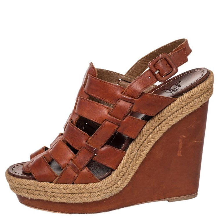 Christian Louboutin Brown Leather Caged Espadrille Wedge Sandals Size 39 at  1stDibs
