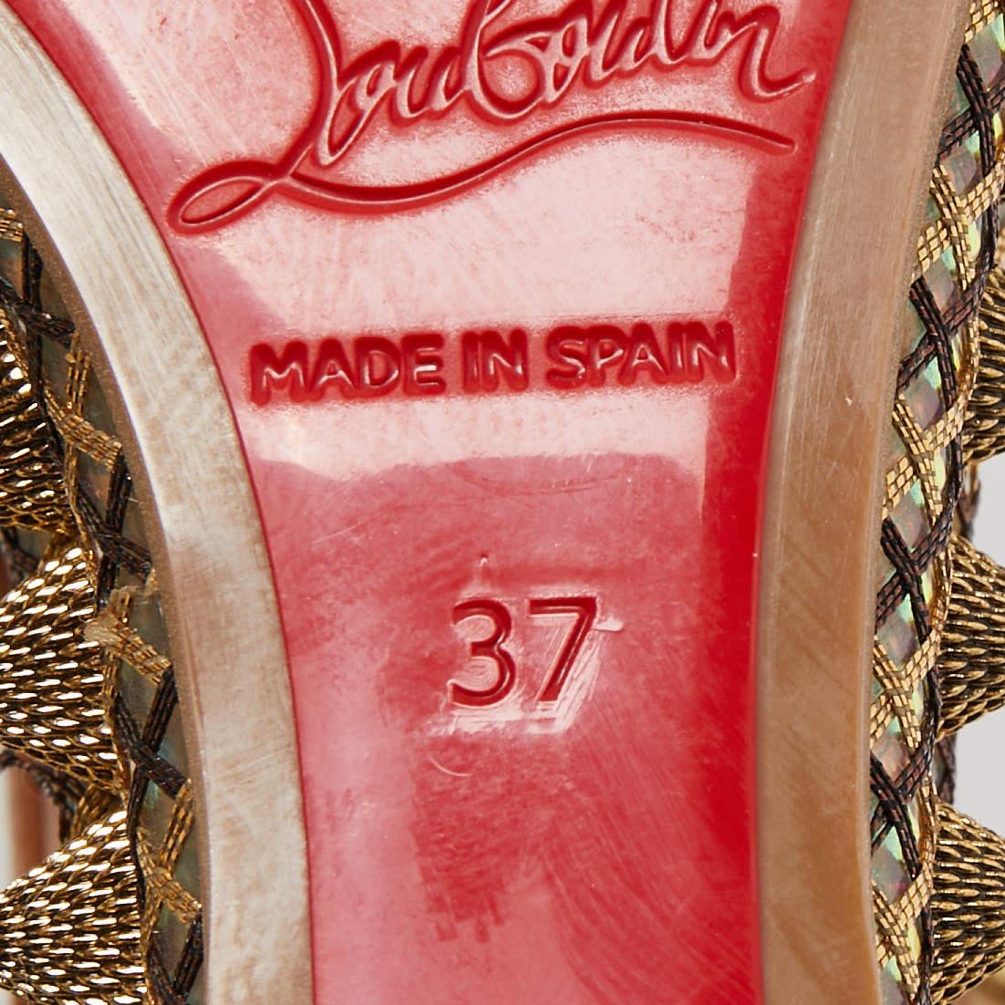 Christian Louboutin Brown Leather Cordorella Wedge Sandals Size 37 2