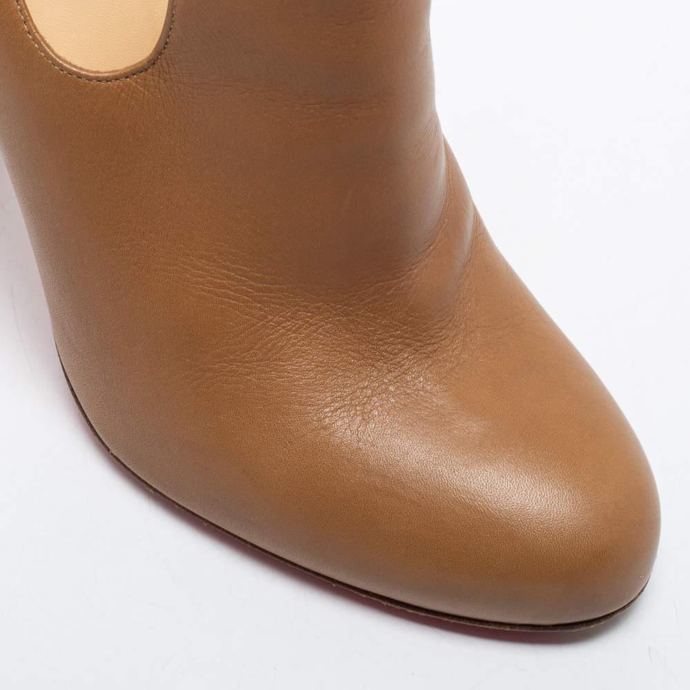 Christian Louboutin Brown Leather Cut Out Ankle Length Boots Size 39 For Sale 1