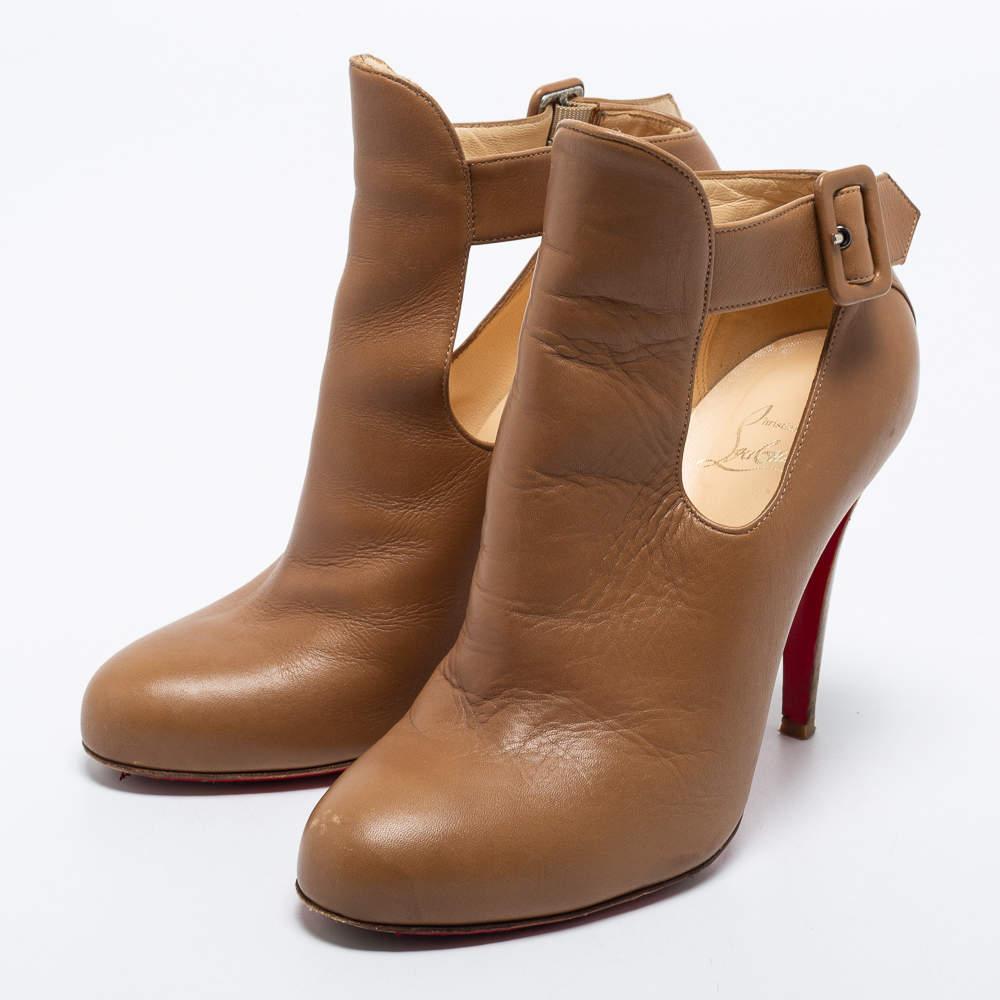 Christian Louboutin Brown Leather Cut Out Ankle Length Boots Size 39 For Sale 2