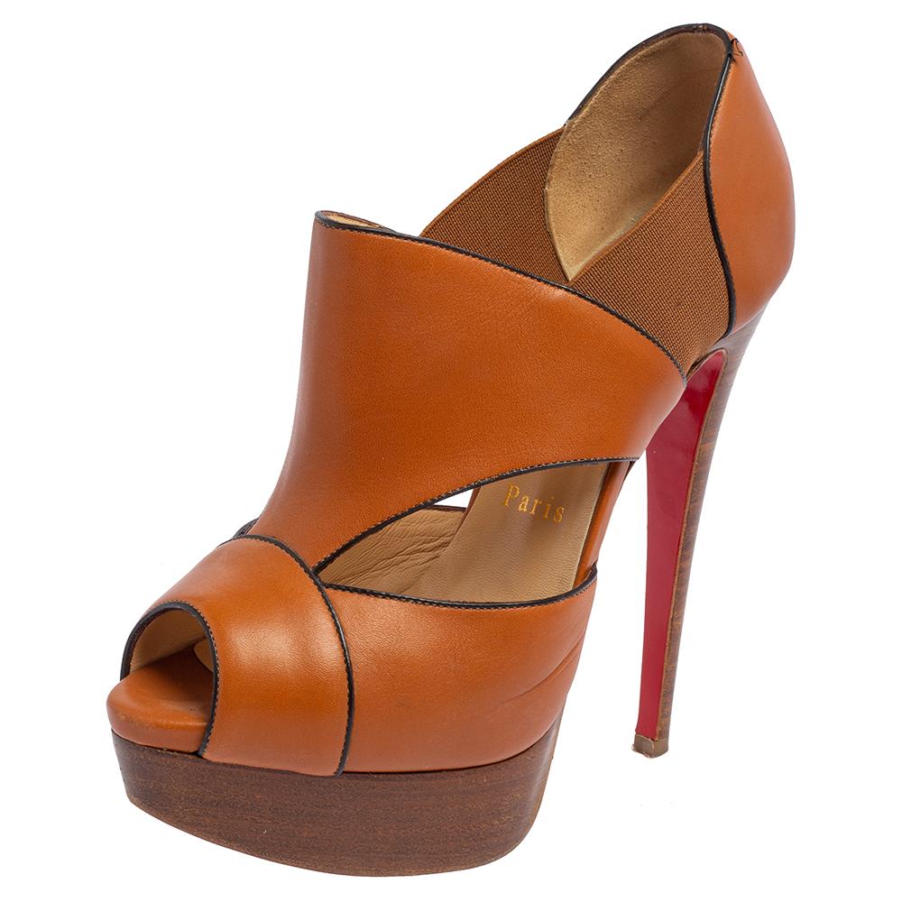 Christian Louboutin Brown Leather Cutout Pumps Size 35.5