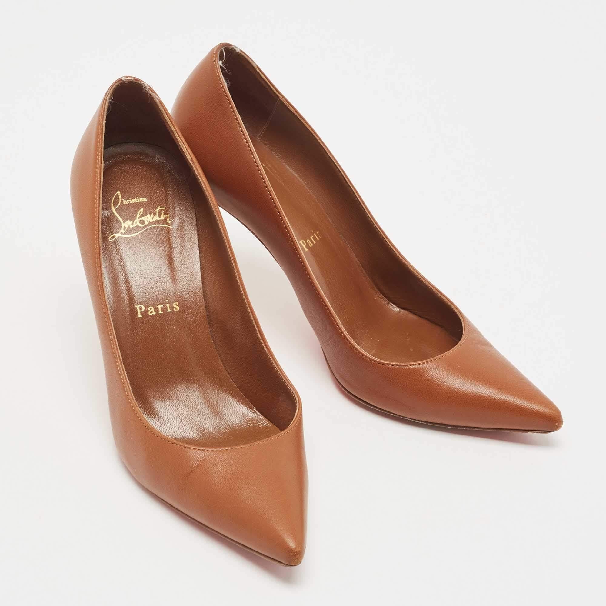 Christian Louboutin Brown Leather Kate Pumps Size 36 In Good Condition For Sale In Dubai, Al Qouz 2