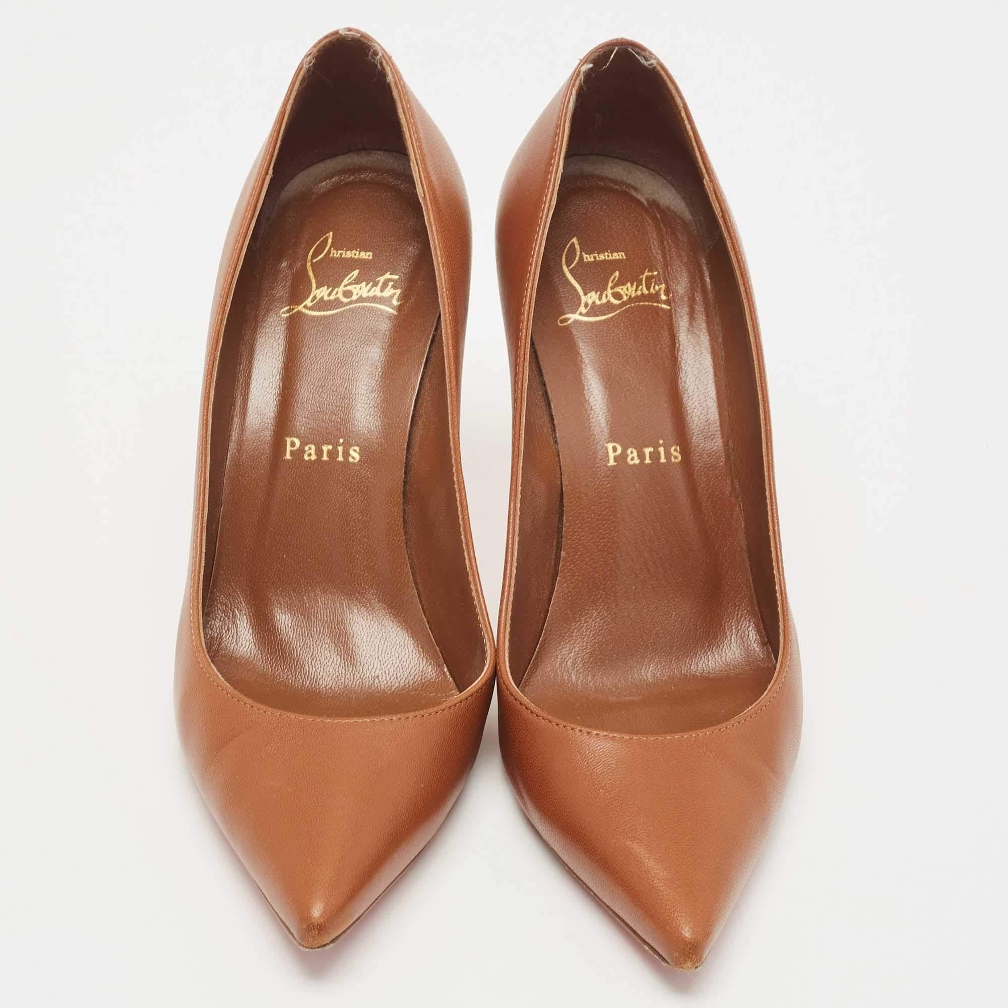 Women's Christian Louboutin Brown Leather Kate Pumps Size 36 For Sale