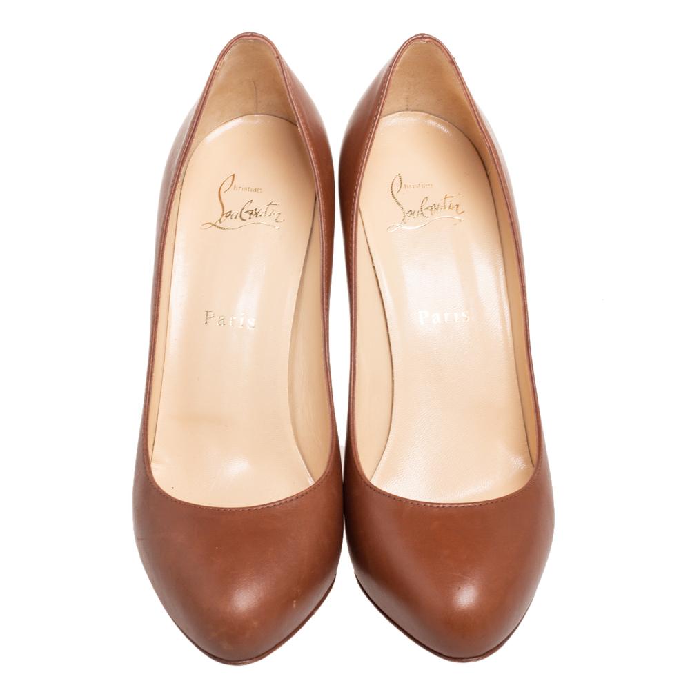 Women's Christian Louboutin Brown Leather New Simple Pumps Size 38.5 For Sale