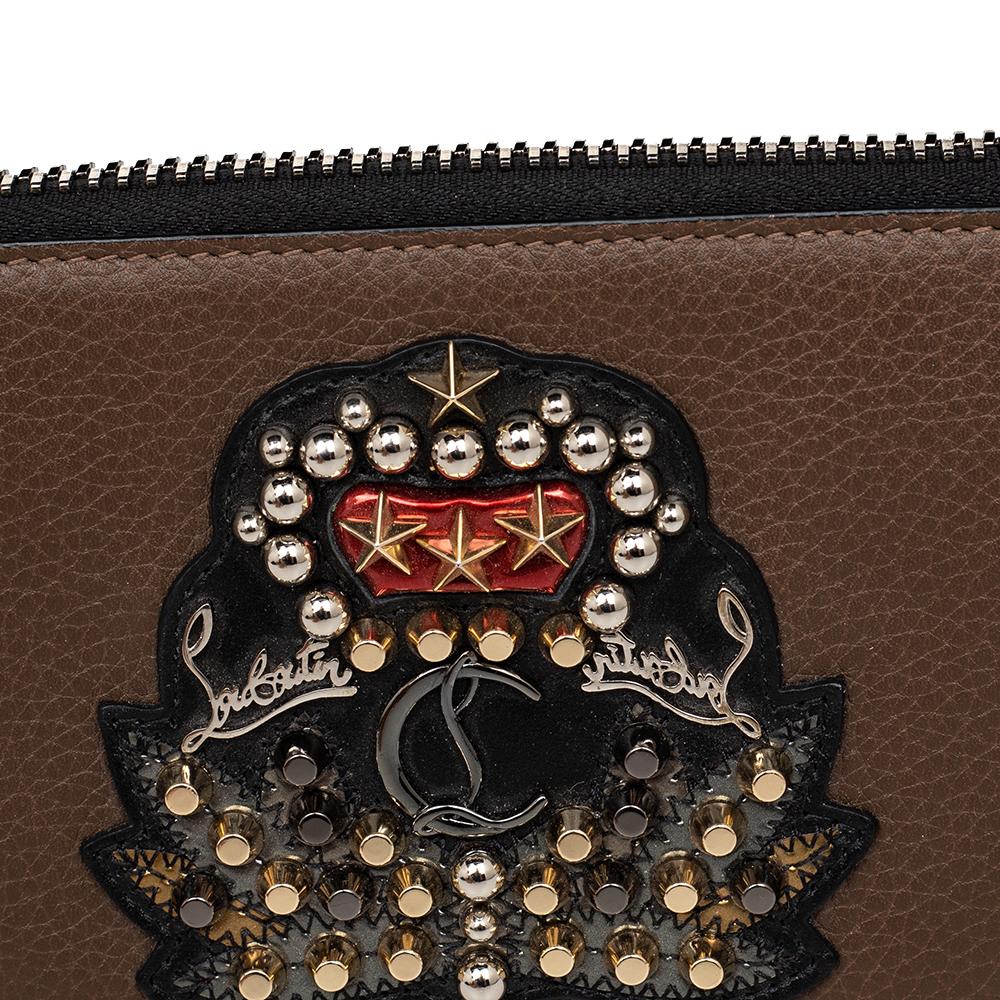 Christian Louboutin Panettone Brieftasche aus braunem Leder mit Reißverschluss 3
