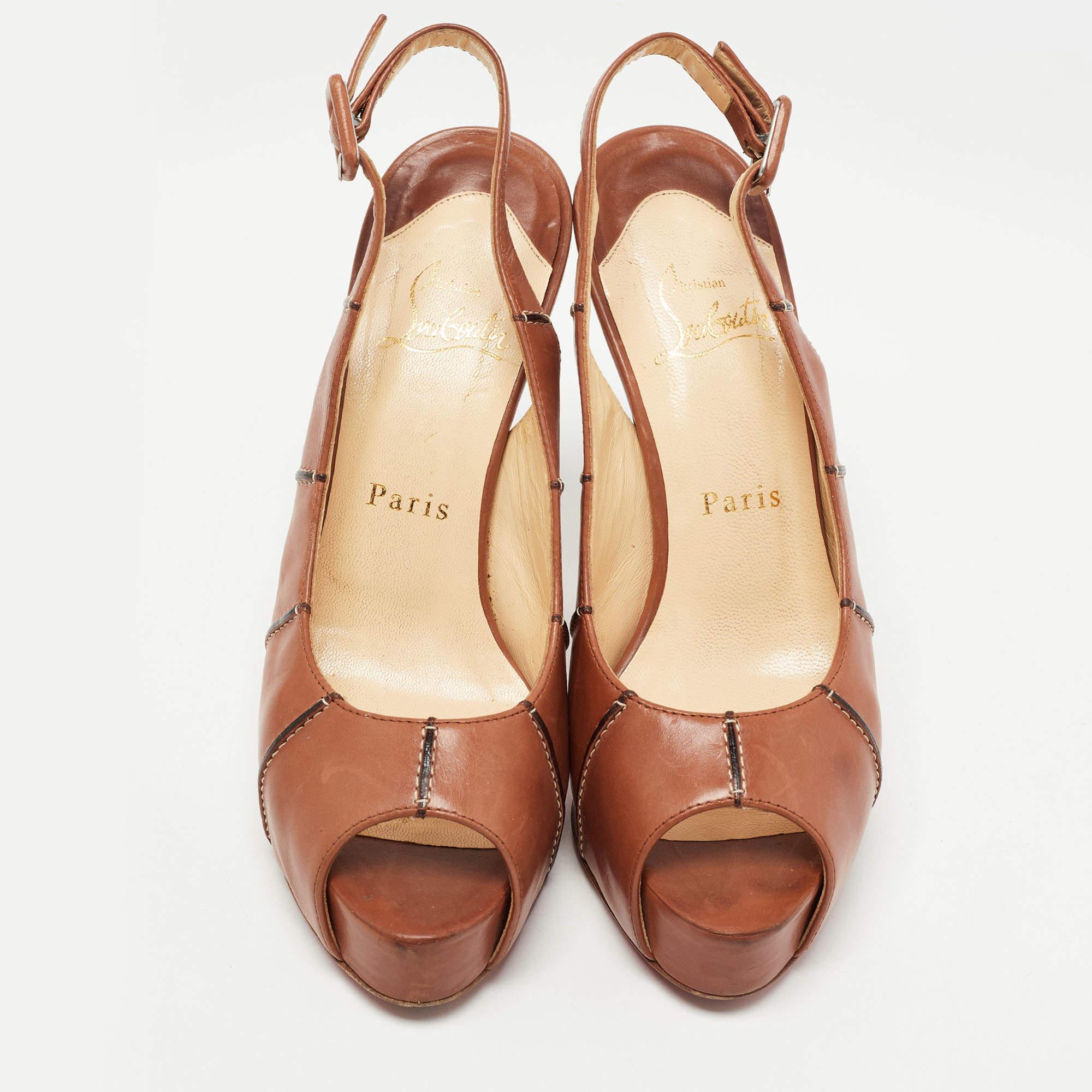 Women's Christian Louboutin Brown Leather Private Number Sandals Size 36.5