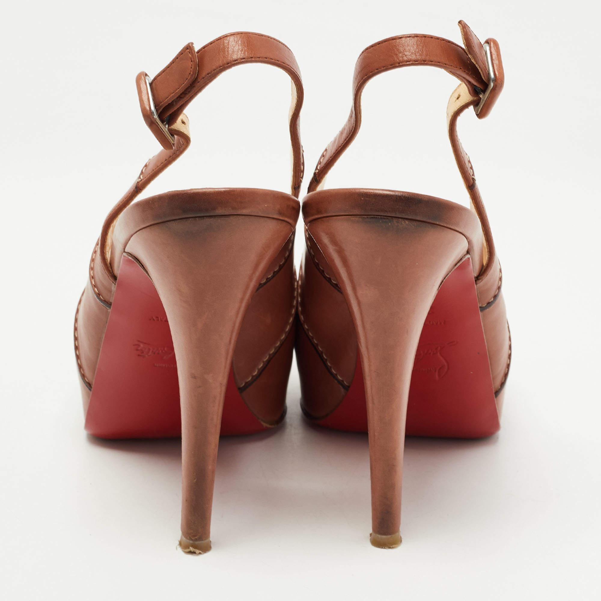 Christian Louboutin Brown Leather Private Number Sandals Size 36.5 For Sale 3