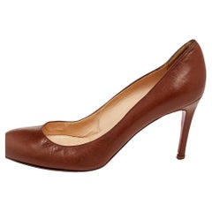 Used Christian Louboutin Brown Leather Simple Pumps Size 39