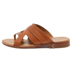 Christian Louboutin Brown Leather Sinouhe Thong Flat Sandals Size 45