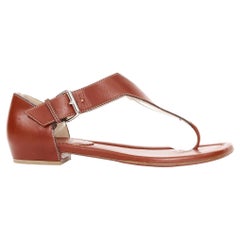 CHRISTIAN LOUBOUTIN brown leather tstrap silver buckles thong sandals EU37