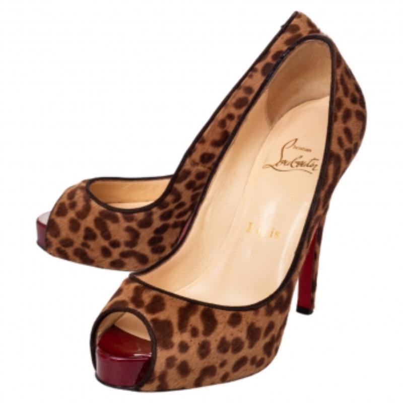 Christian Louboutin Brown Leopard Print Calf Hair Dorispky Peeptoe Pumps Size 36 3