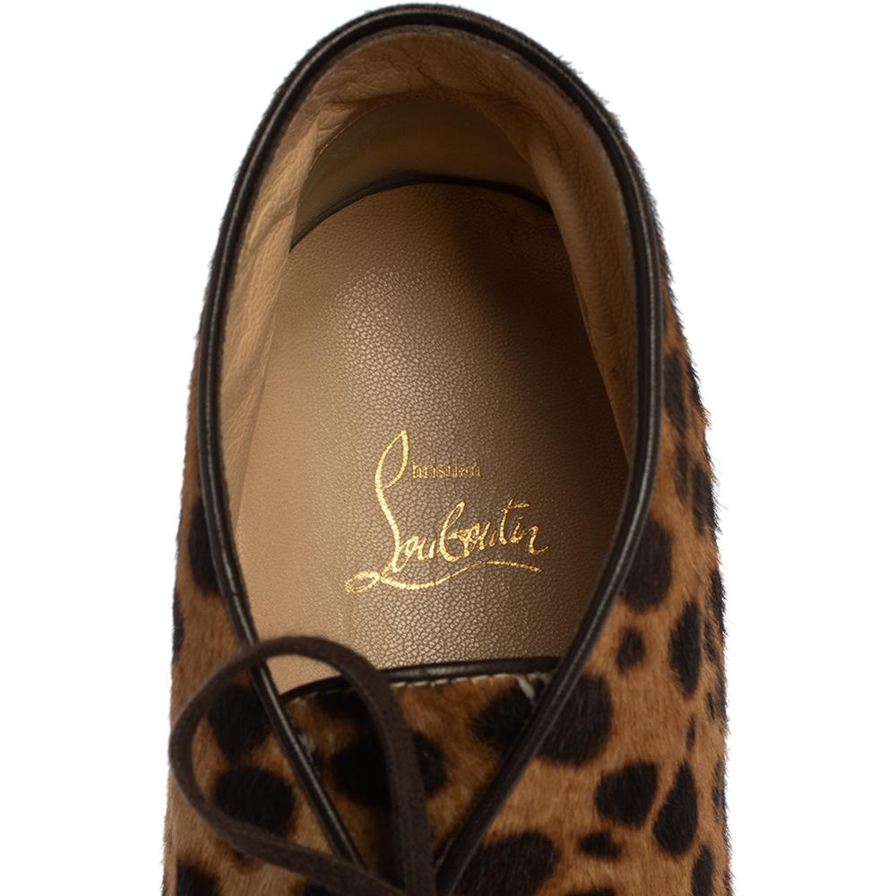 Women's Christian Louboutin Brown Leopard Print Calf Hair Lace Up Sneaker Size 43 For Sale
