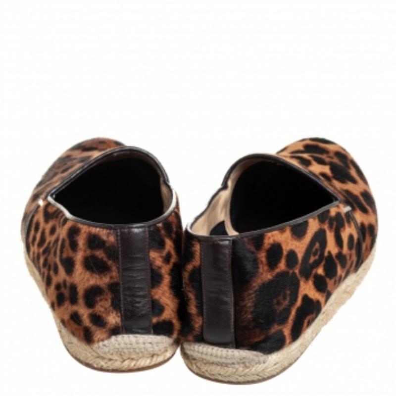 Christian Louboutin Brown Leopard Print Calf Hair Slip On Espadrilles Size 43 For Sale 1