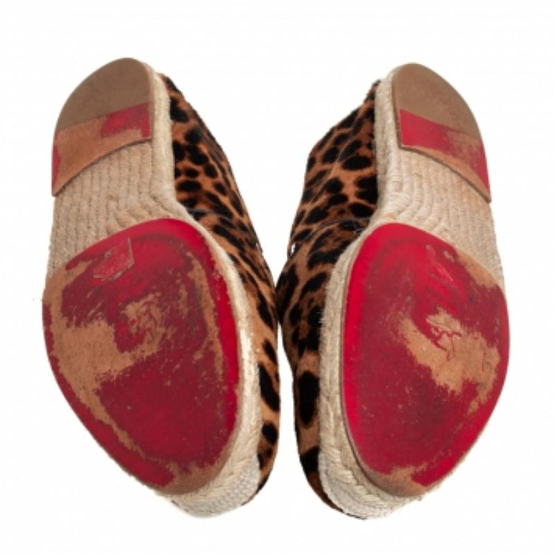 Christian Louboutin Brown Leopard Print Calf Hair Slip On Espadrilles Size 43 For Sale 2