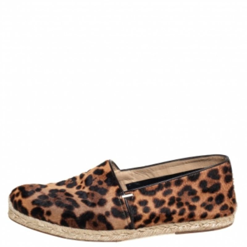 Christian Louboutin Brown Leopard Print Calf Hair Slip On Espadrilles Size 43 For Sale