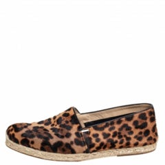 Christian Louboutin Brown Leopard Print Calf Hair Slip On Espadrilles Size 43