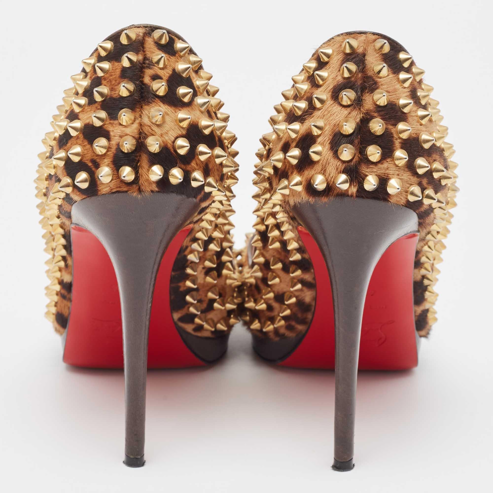 Christian Louboutin Brown Leopard Print Kalbshaar Yolanda Spike Pumps Größe 40,5 Damen