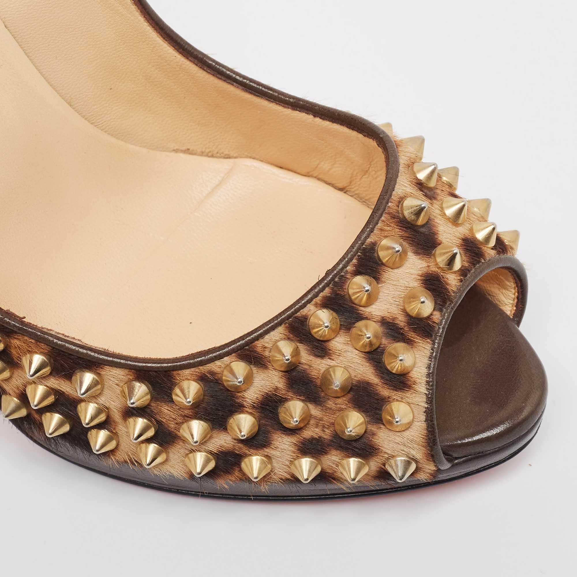 Christian Louboutin Brown Leopard Print Kalbshaar Yolanda Spike Pumps Größe 40,5 2