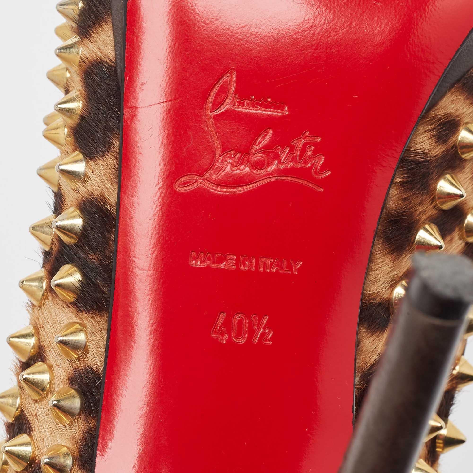 Christian Louboutin Brown Leopard Print Kalbshaar Yolanda Spike Pumps Größe 40,5 3
