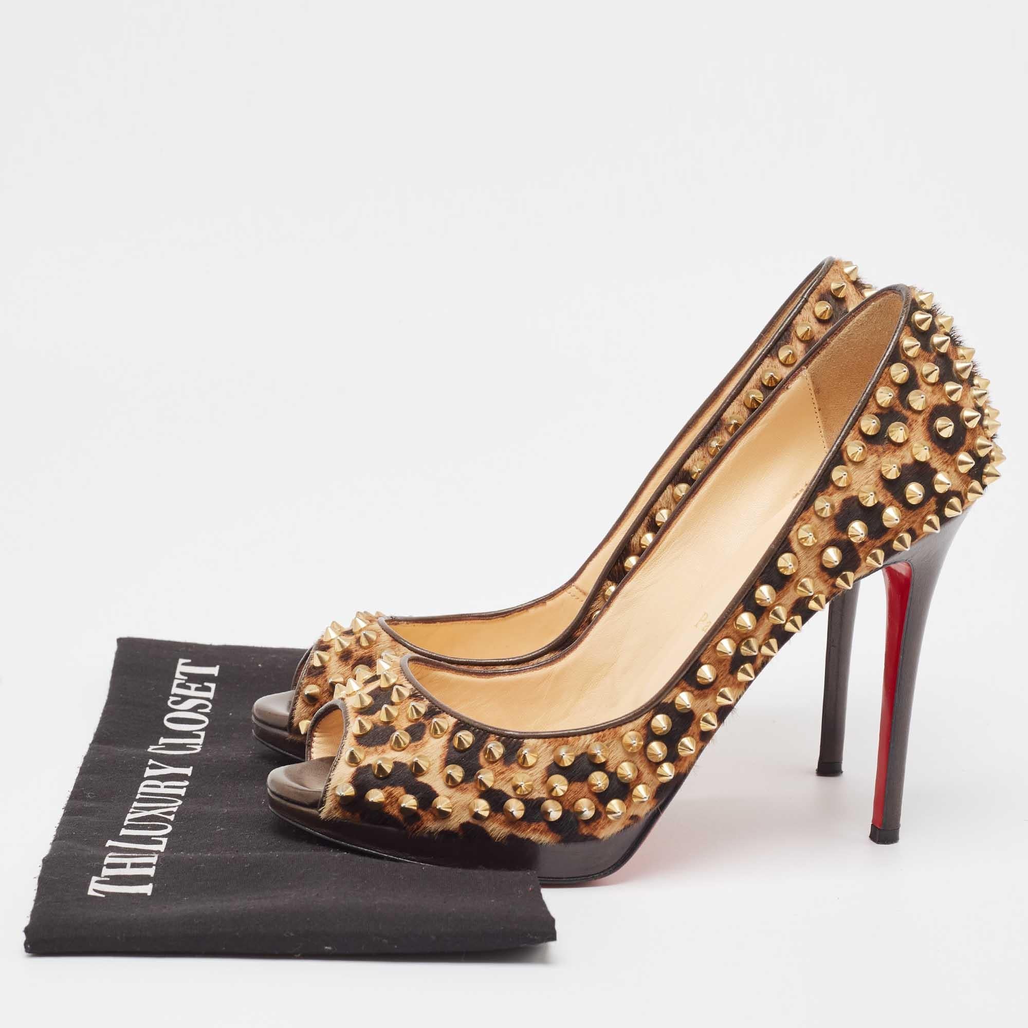 Christian Louboutin Brown Leopard Print Kalbshaar Yolanda Spike Pumps Größe 40,5 4