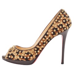 Christian Louboutin Brown Leopard Print Calfhair Yolanda Spike Pumps Size 40.5