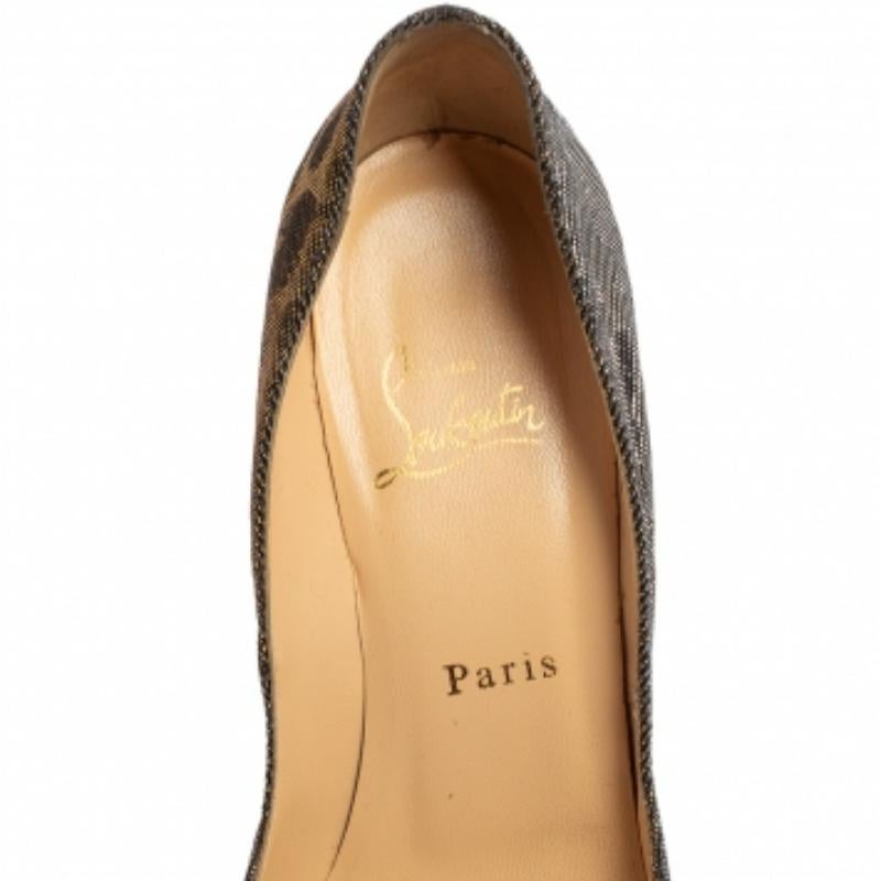  Christian Louboutin Brown Leopard Print Fabric Very Prive Peep Toe Pumps Size 38 Pour femmes 