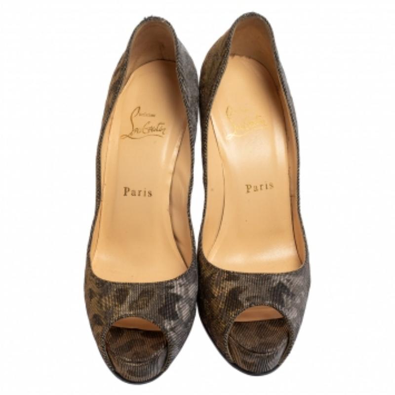 Christian Louboutin Brown Leopard Print Fabric Very Prive Peep Toe Pumps Size 38 3