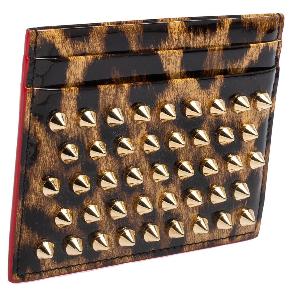 Christian Louboutin Brown Leopard Print Patent Leather Card Holder In Excellent Condition In Dubai, Al Qouz 2