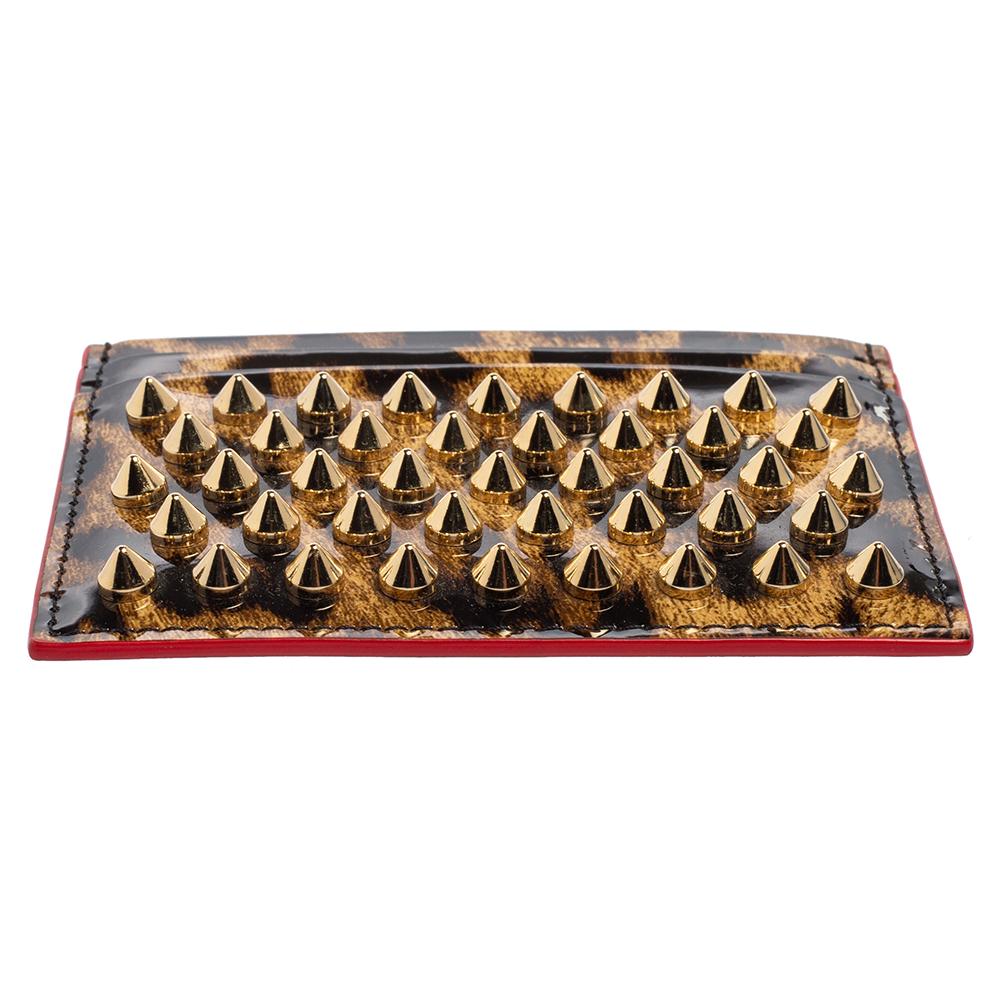 Women's Christian Louboutin Brown Leopard Print Patent Leather Card Holder
