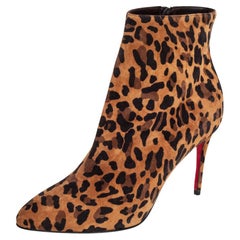 Christian Louboutin Brown Leopard Print Suede Eloise 85 Boots Size 36