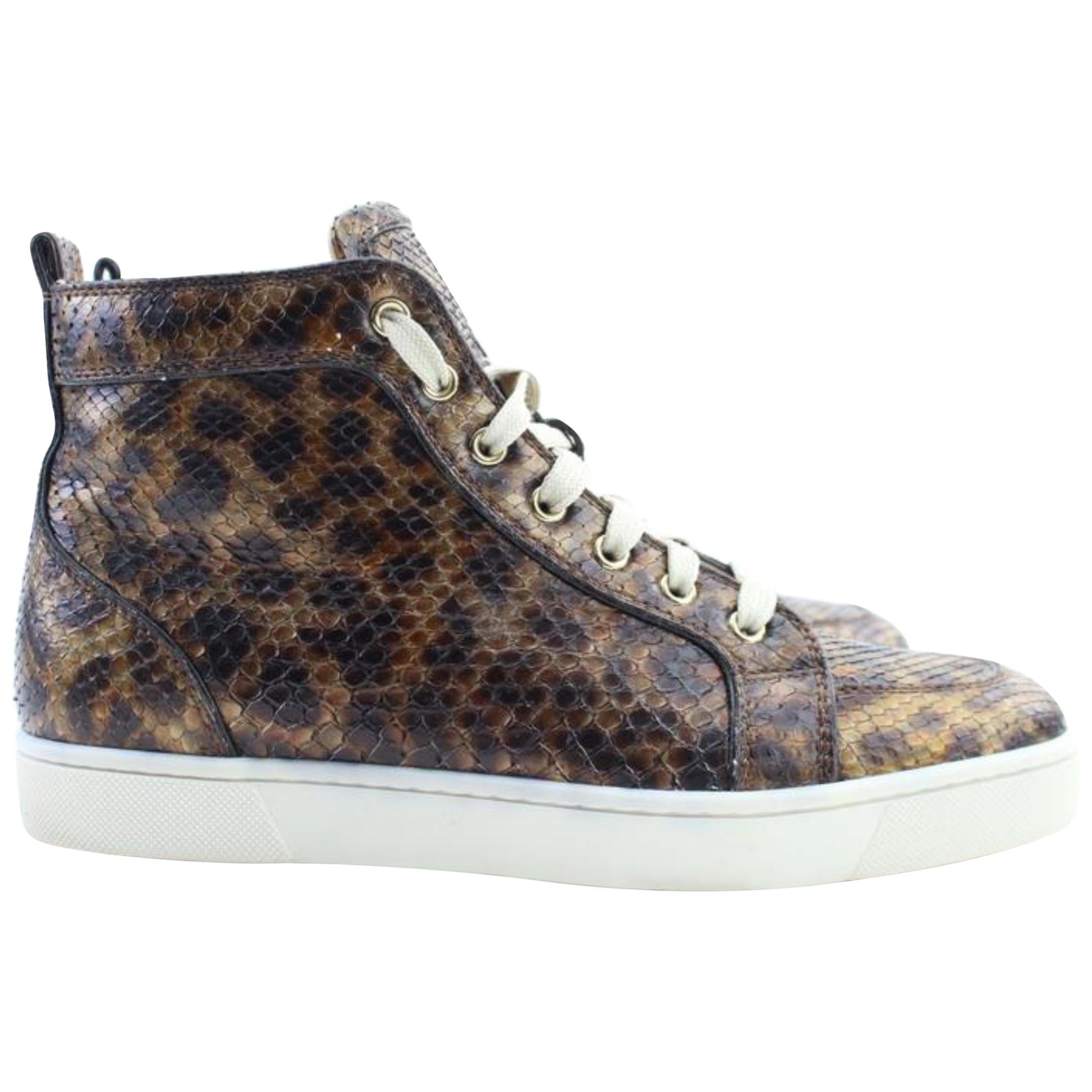 Christian Louboutin Brown Leopard Python Rantus 15clr0208 Sneakers For Sale