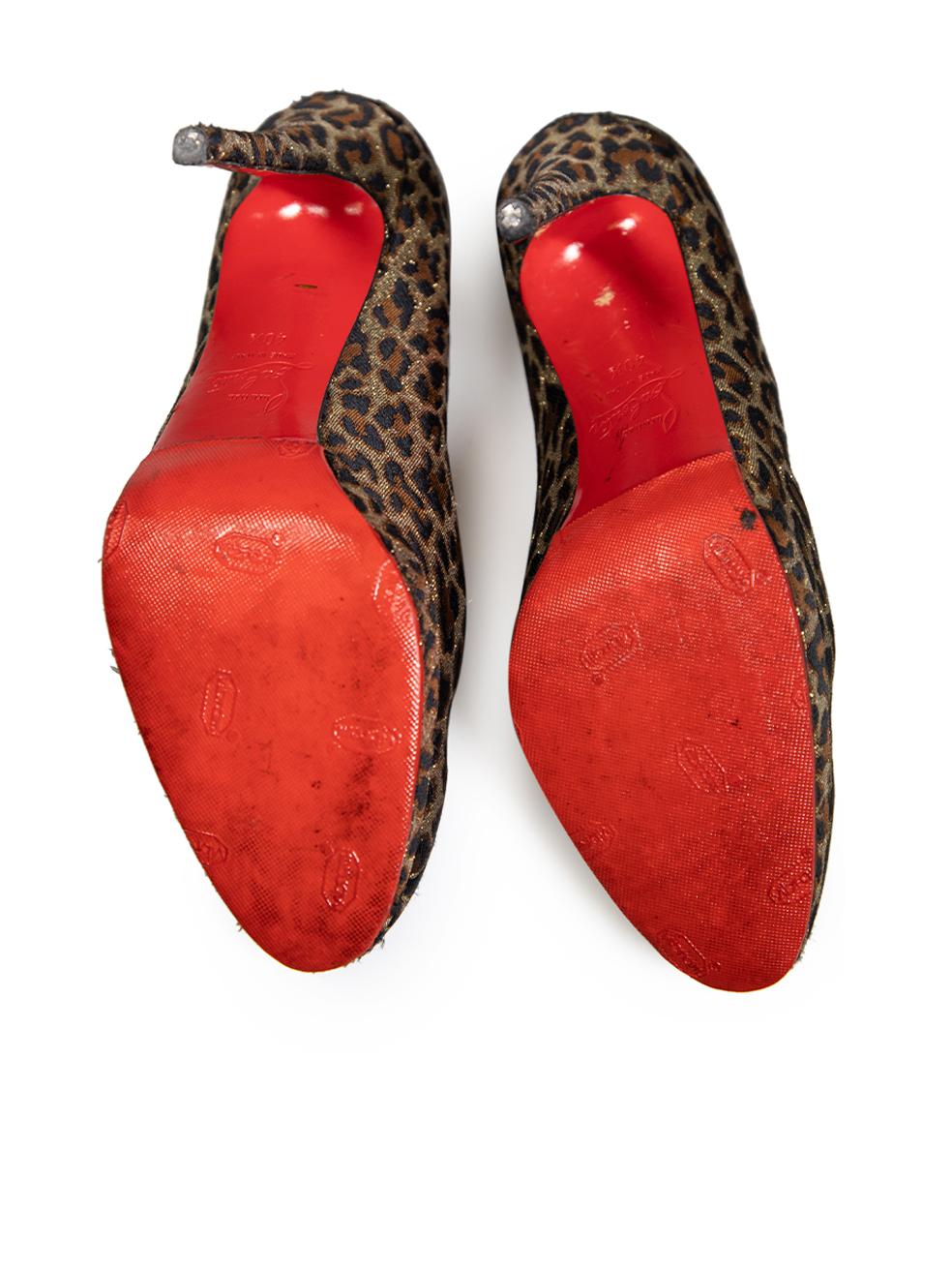 Women's Christian Louboutin Brown Metallic Leopard Pumps Size IT 40.5