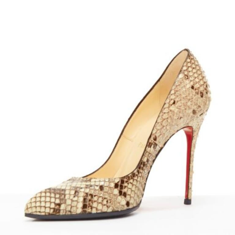 CHRISTIAN LOUBOUTIN escarpin à bout pointu en cuir naturel écaillé Brown EU37 Excellent état - En vente à Hong Kong, NT