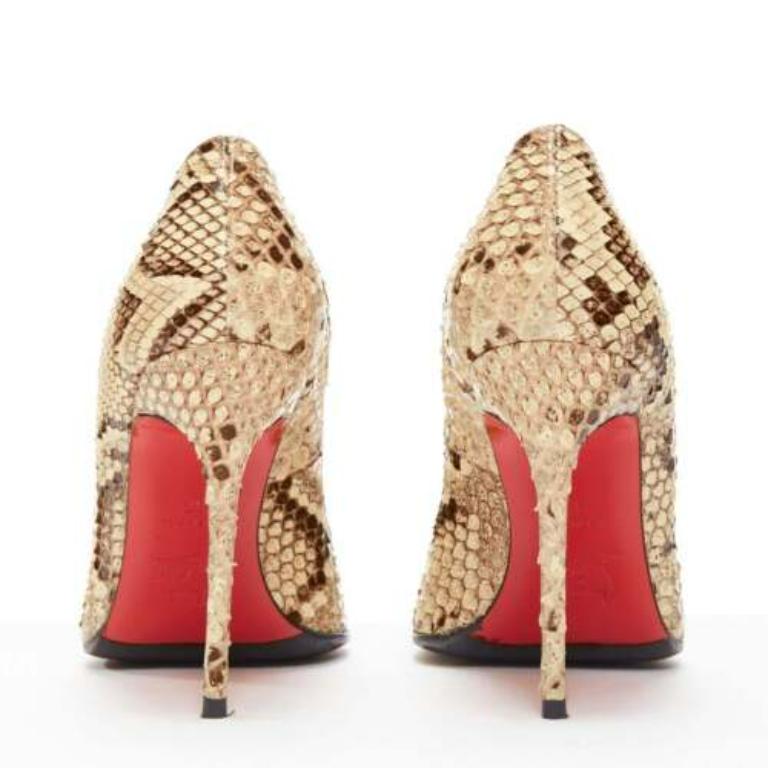 CHRISTIAN LOUBOUTIN escarpin à bout pointu en cuir naturel écaillé Brown EU37 Pour femmes en vente