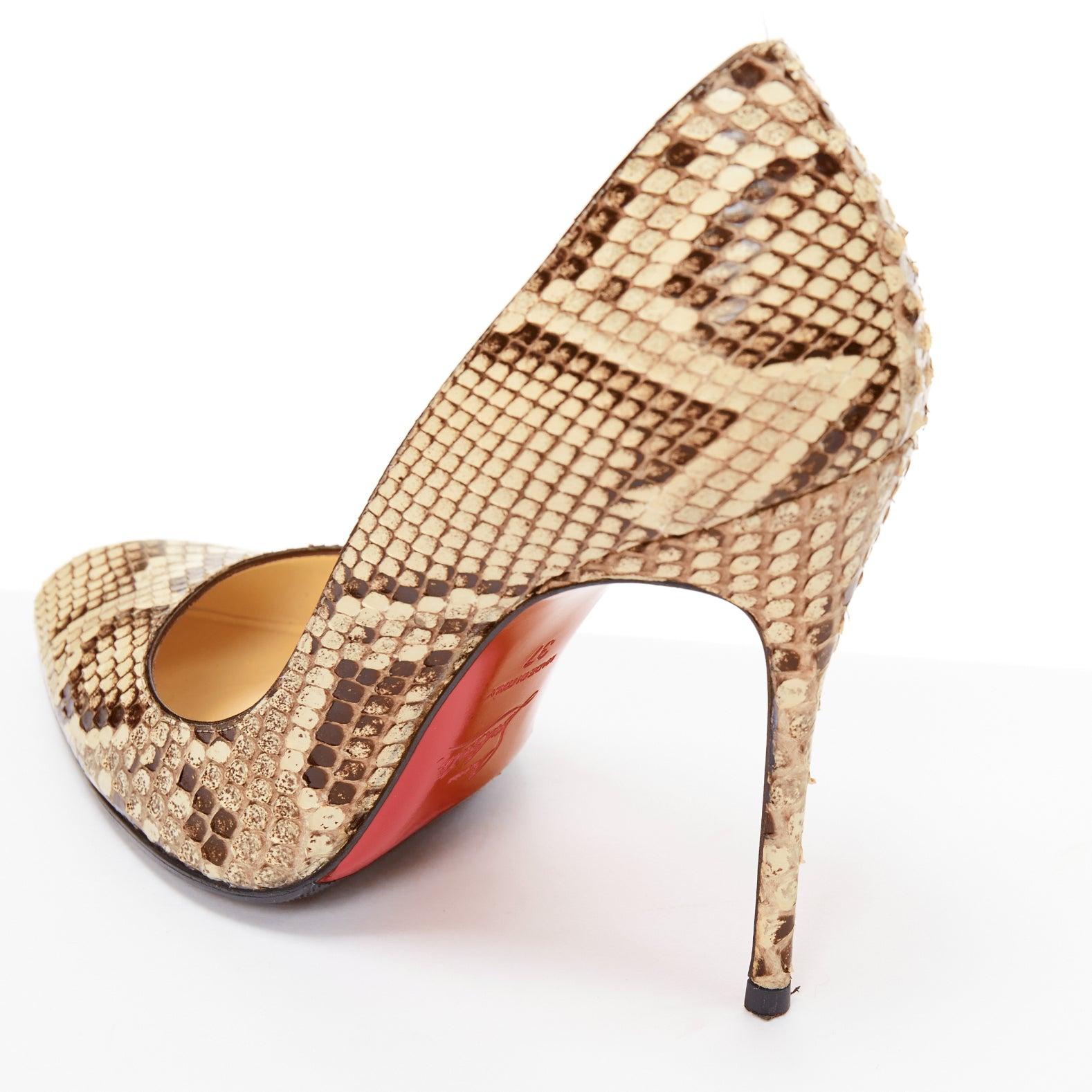 CHRISTIAN LOUBOUTIN brown natural scaled leather point toe stiletto pump EU37 For Sale 4