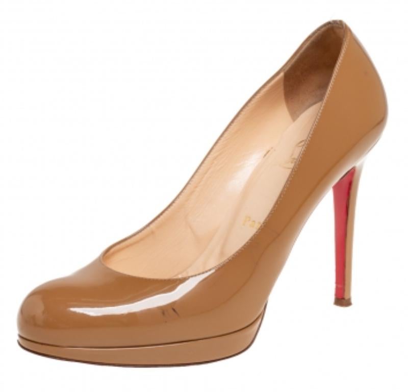 Marron Christian Louboutin Brown Patent Leather New Simple Pumps Size 37.5 en vente
