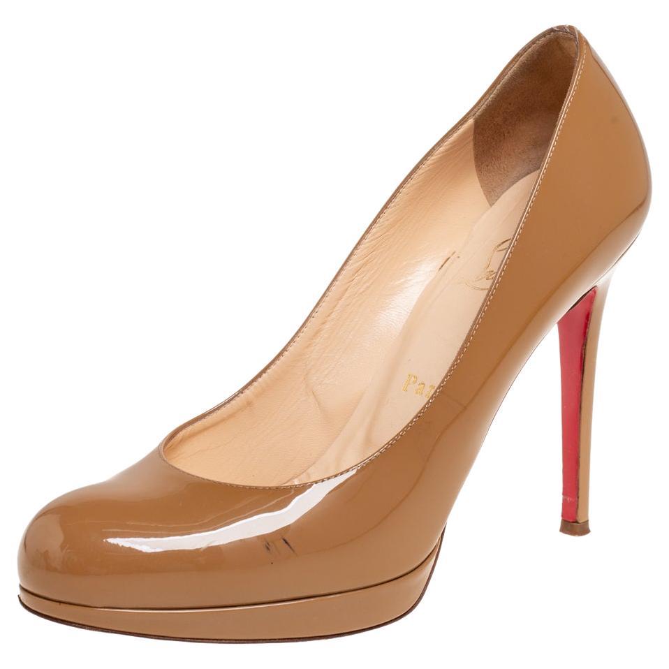 Christian Louboutin Brown Patent Leather New Simple Pumps Size 37.5 For Sale
