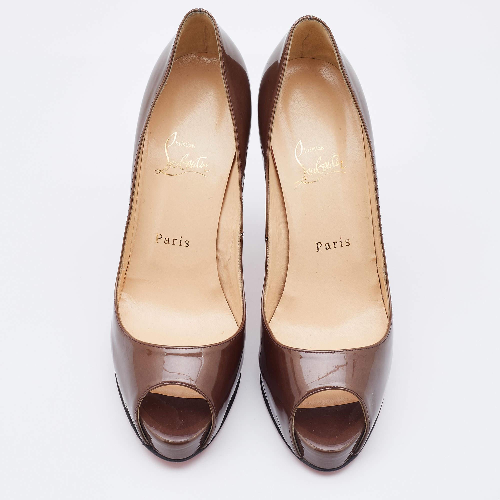 Christian Louboutin Brown Patent Leather New Very Prive Pumps Size 38.5 For Sale 4