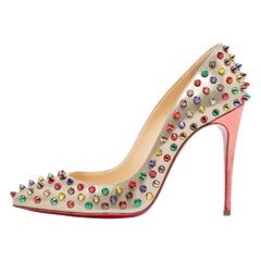 Christian Louboutin Brown Patent Pigalle Spikes Pumps Size 37