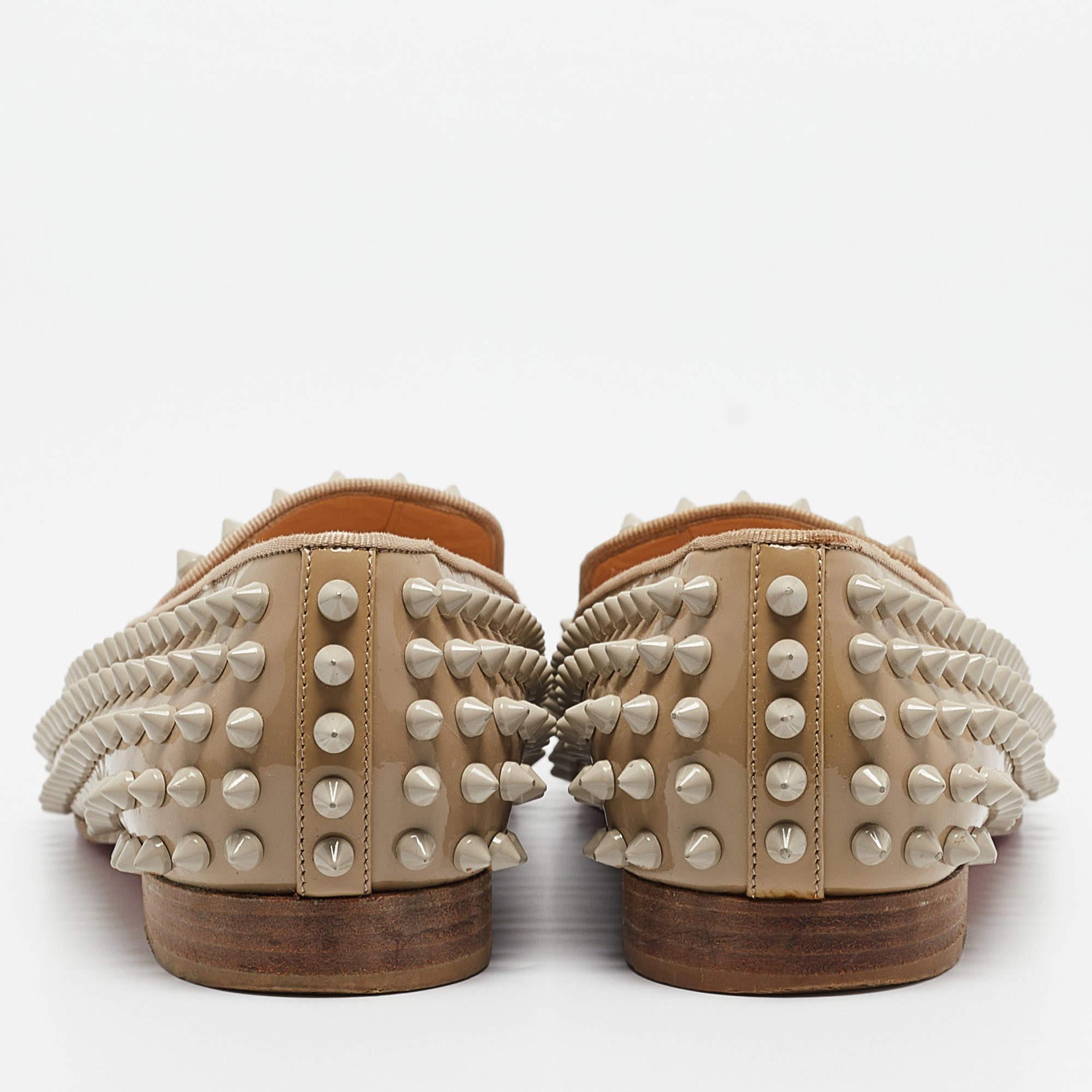  Christian Louboutin Brown Patent Rollerboy Spikes Smoking Slippers Size 37.5 Pour femmes 