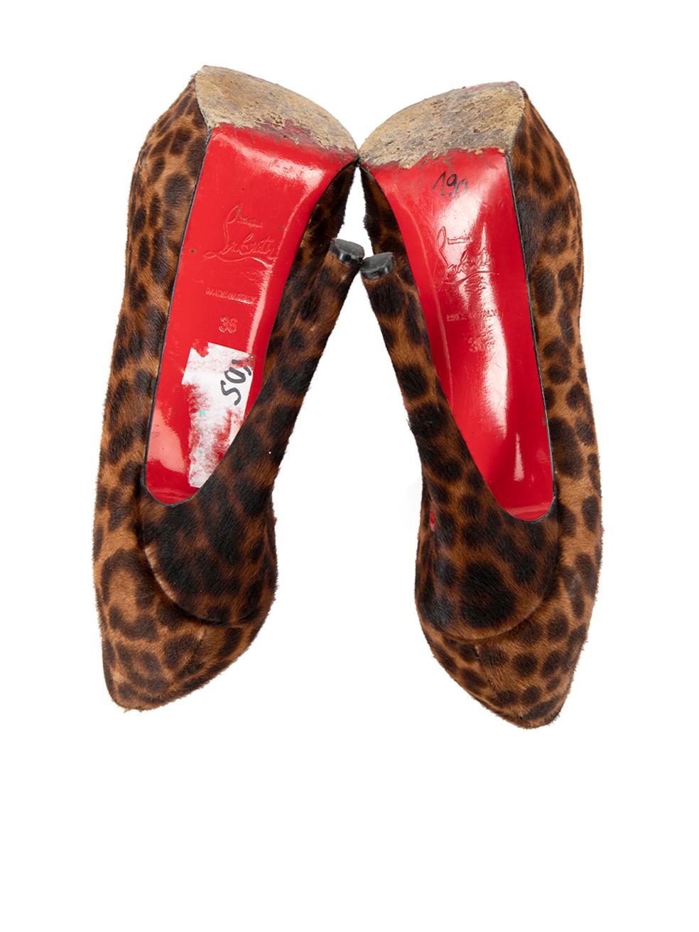 Christian Louboutin Brown Pony Hair Leopard Print Platform Heels Size IT 36 1
