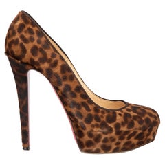 Christian Louboutin Brown Pony Hair Leopard Print Platform Heels Size IT 36