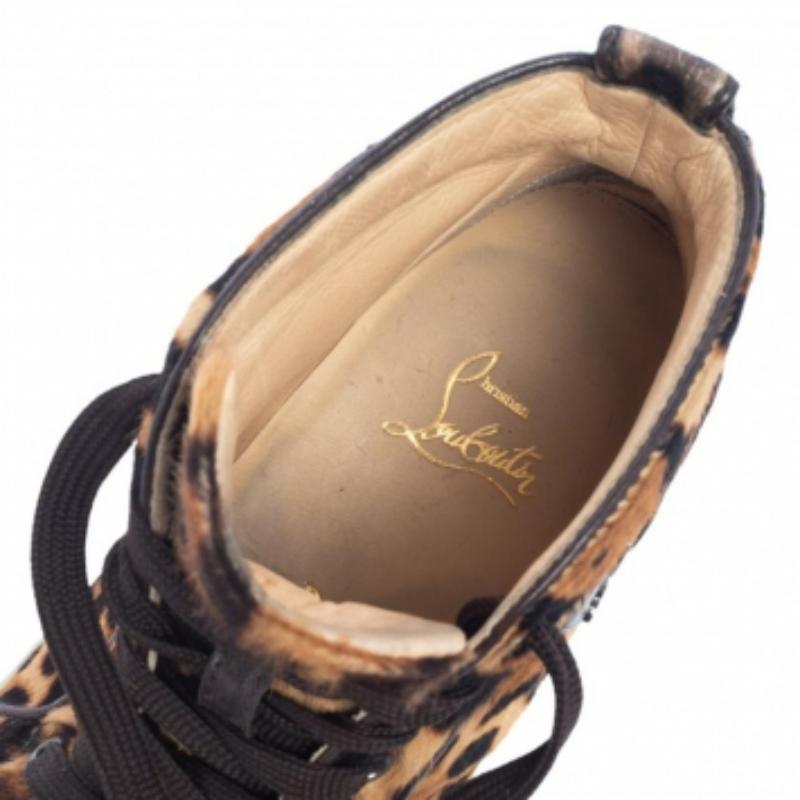 Christian Louboutin Brown Pony Hair Rantus Orlato High Top Sneakers Size 37.5 In Fair Condition For Sale In Dubai, Al Qouz 2