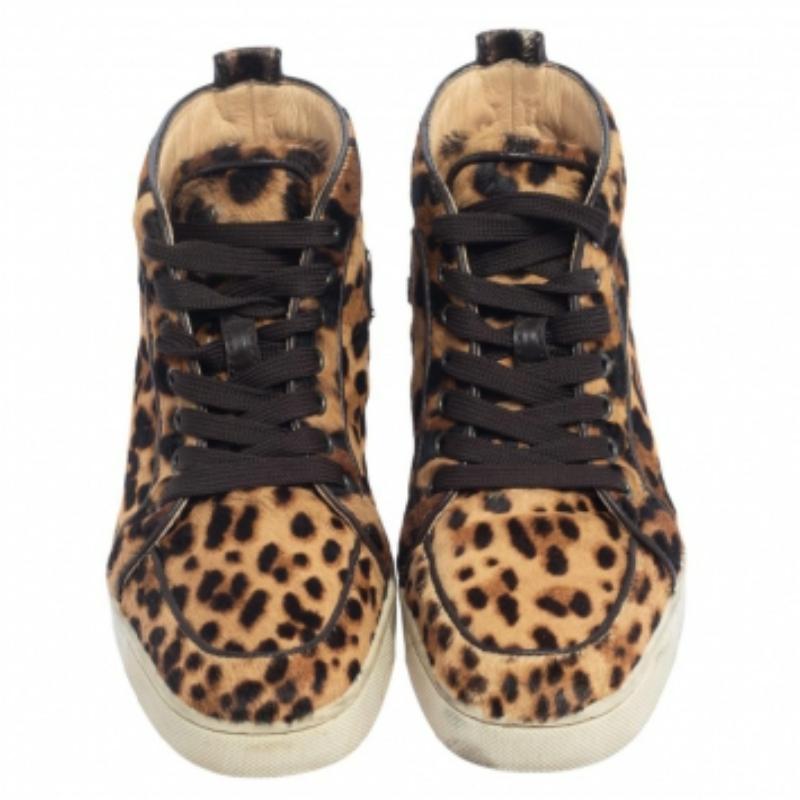 Christian Louboutin Brown Pony Hair Rantus Orlato High Top Sneakers Size 37.5 For Sale 2